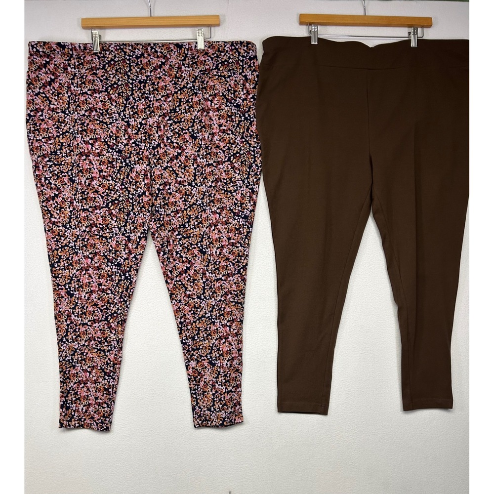 Casual Plus Size Terra & Sky Womens 4X Multicolor Floral Brown Leggings 2 Pack